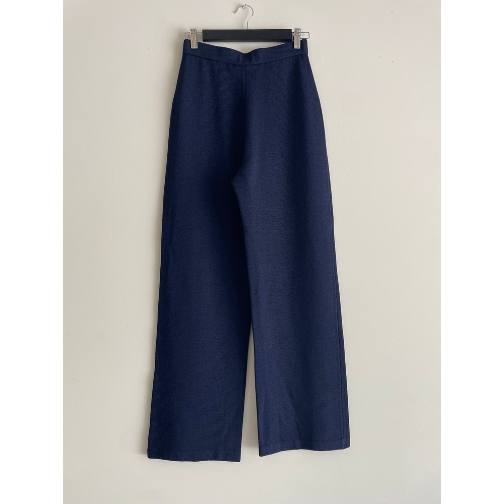 St John Sport Santana Wool Knit Pants Navy Blue Wide Leg Size P - Picture 2 of 6